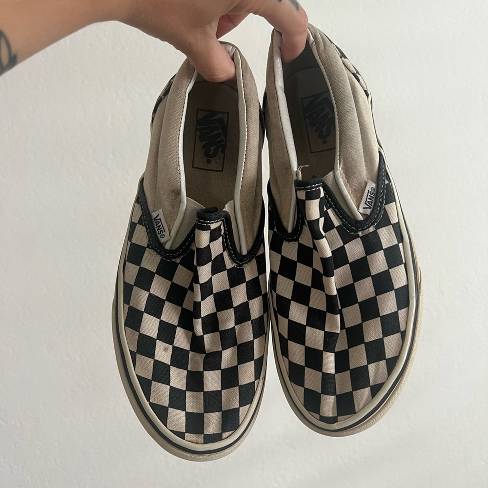 checkered vans old school slip ons